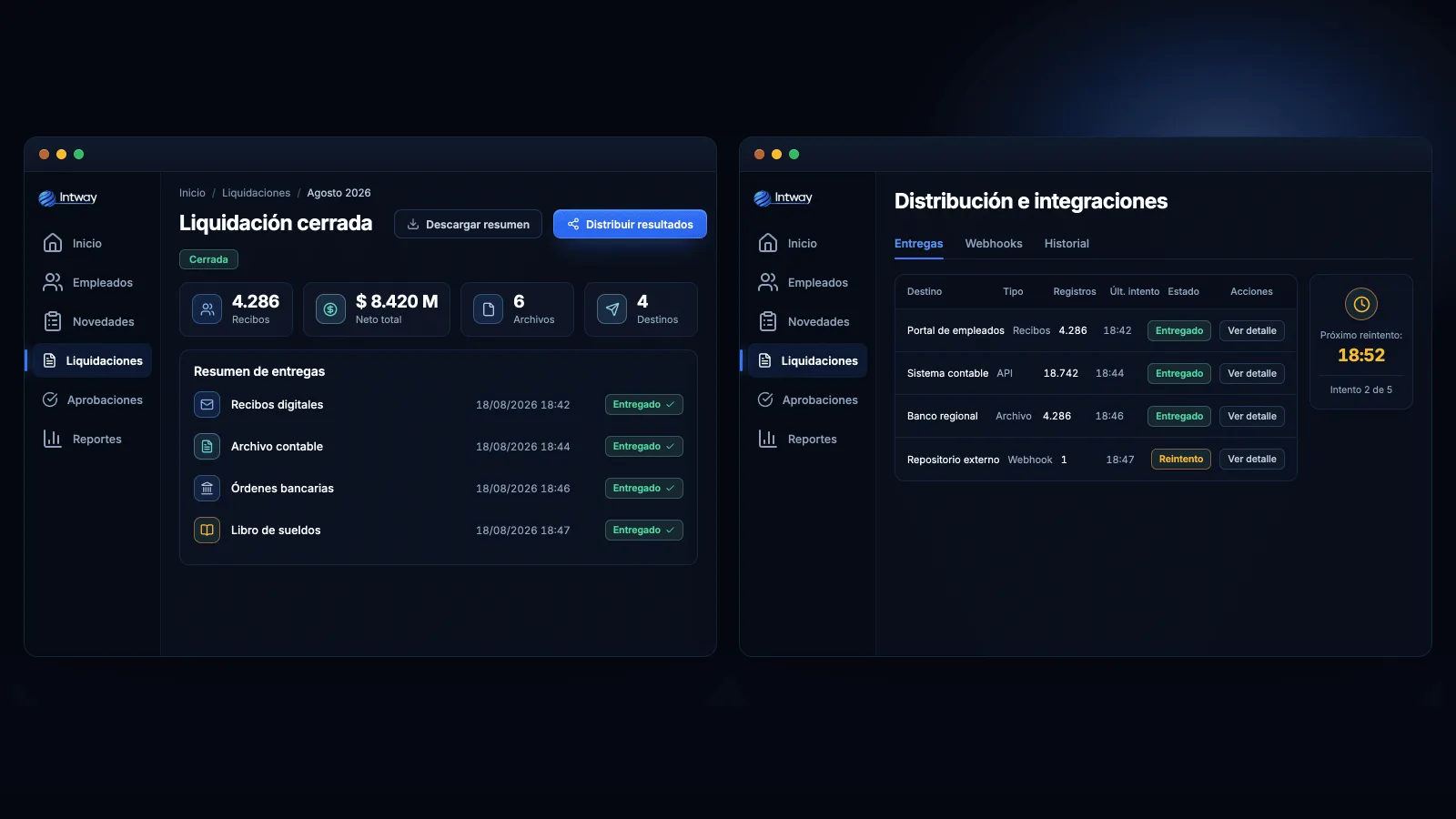 Centro de distribución de recibos, archivos bancarios e integraciones